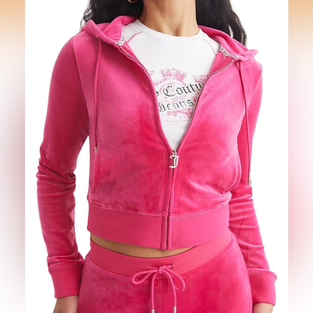 Juicy‎ Couture Free Love Velour Zip Hoodie Pink Rhinestone Logo NWT Size L